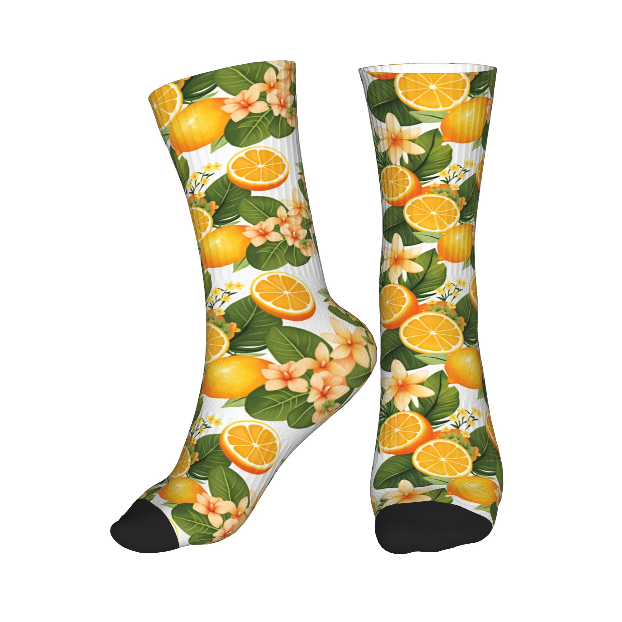 Dress Sock Men - Funny Men's Tropical Orange Lemon Plumeria